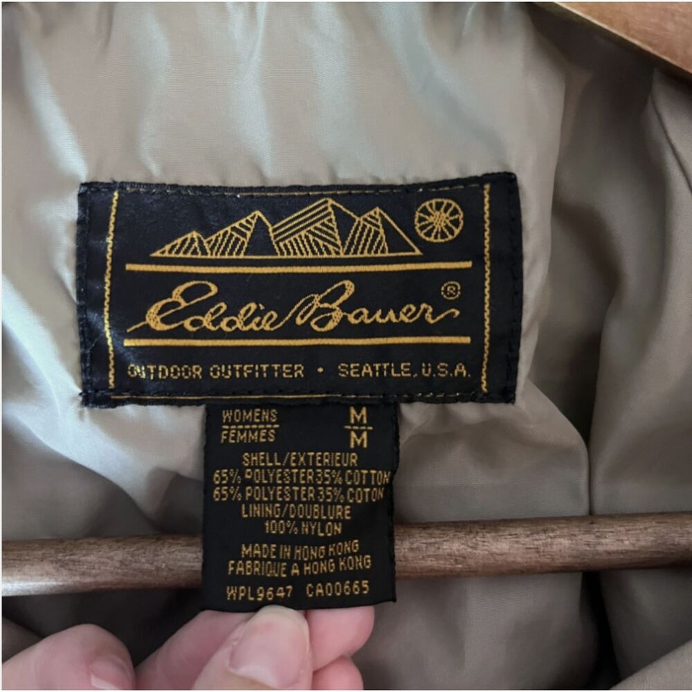 Eddie Bauer Womens M Khaki Utility Safari Jacket Hooded Field Coat Vintage Parka - Picture 7 of 12